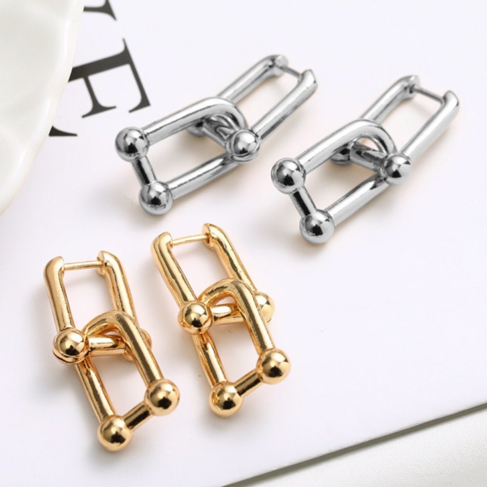 *NEW 925 Sterling Silver Double Link Earrings - Picture 1 of 10
